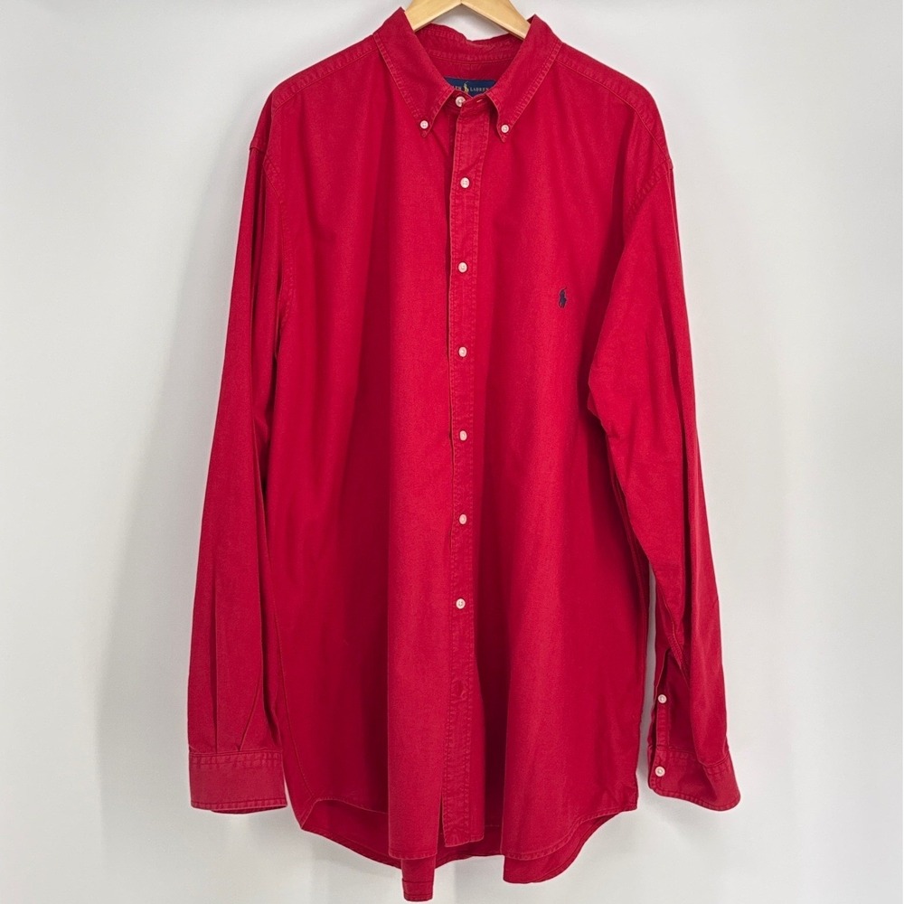 Ralph Lauren Button Down Shirt Mens 2XLT Red Long Sleeve Tall Cotton Pony Logo